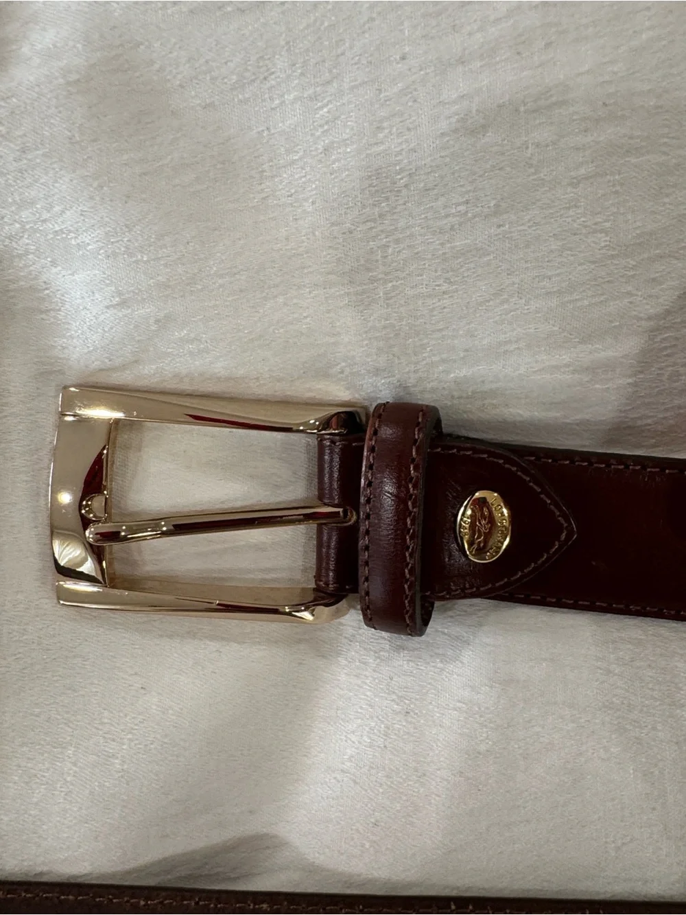 Longchamp Leather Men's Belt with Gold Buckle - Brown Small